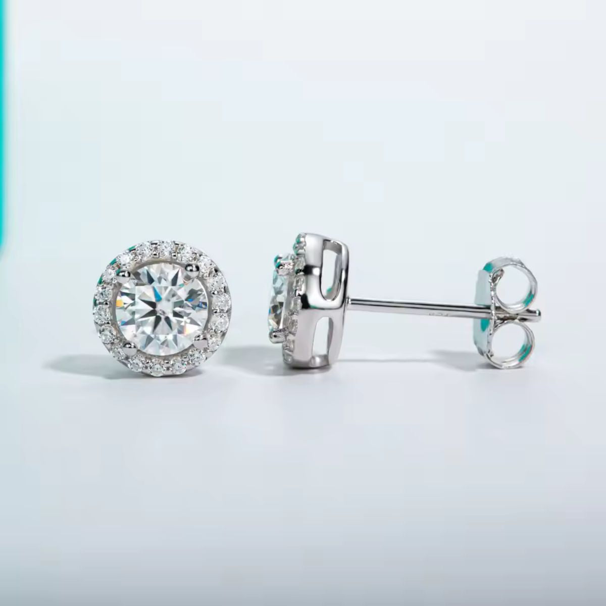 Halo Round Moissanite Stud Earrings