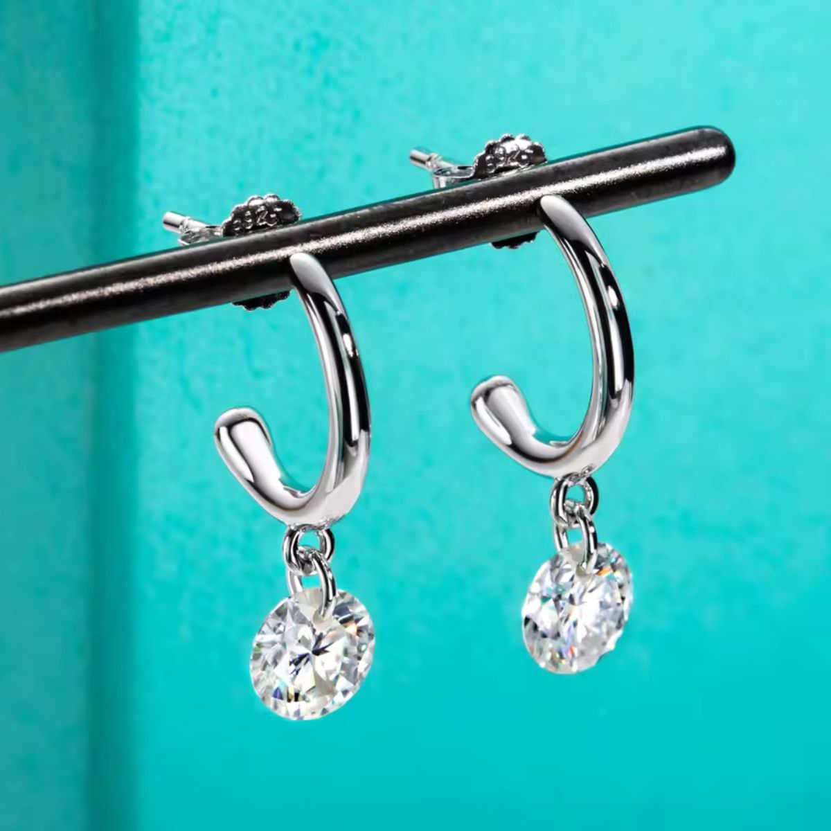 Round Gem J-Hoop Earrings