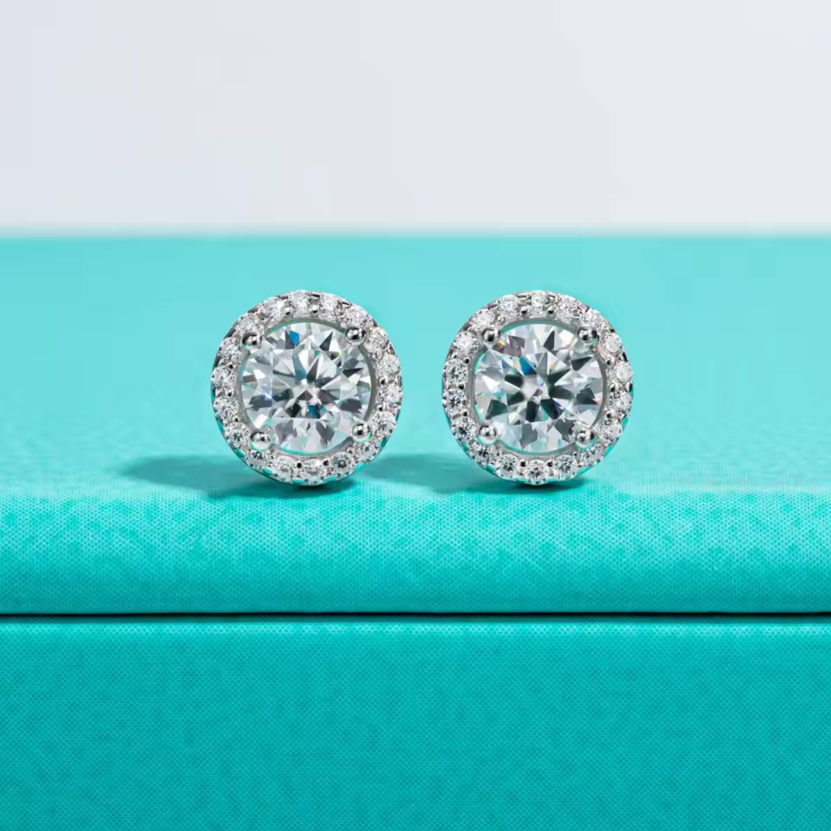 Halo Round Moissanite Stud Earrings