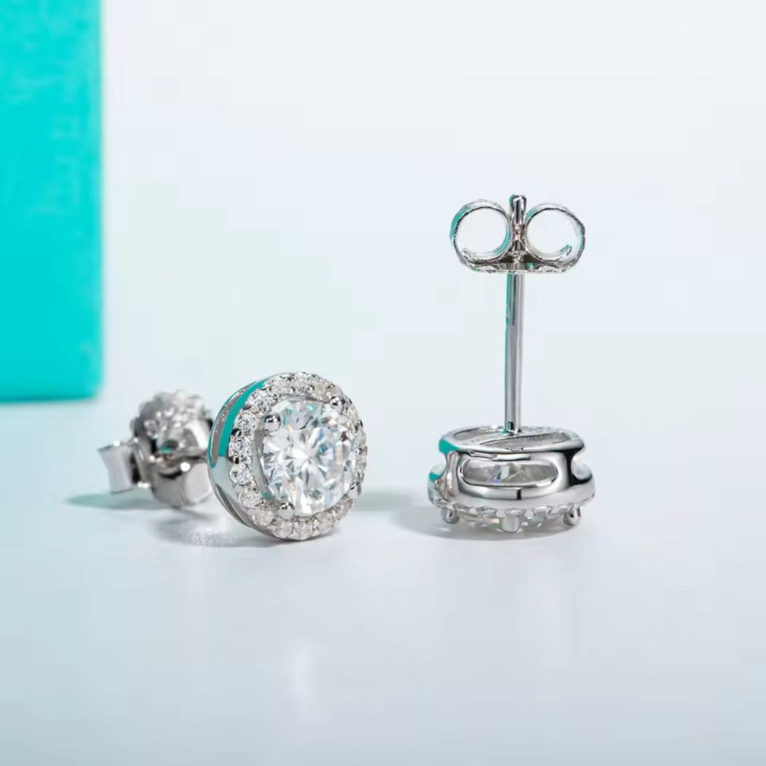 Halo Round Moissanite Stud Earrings