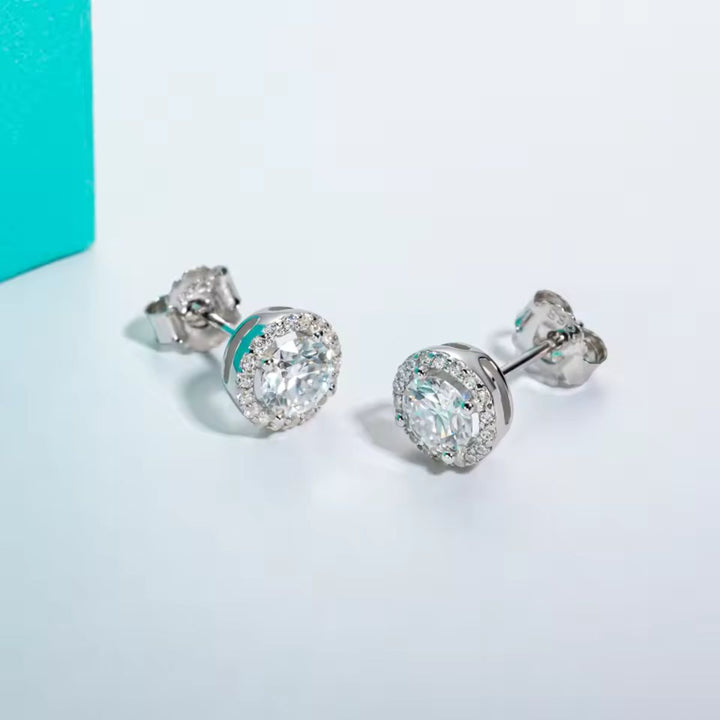 Halo Round Moissanite Stud Earrings