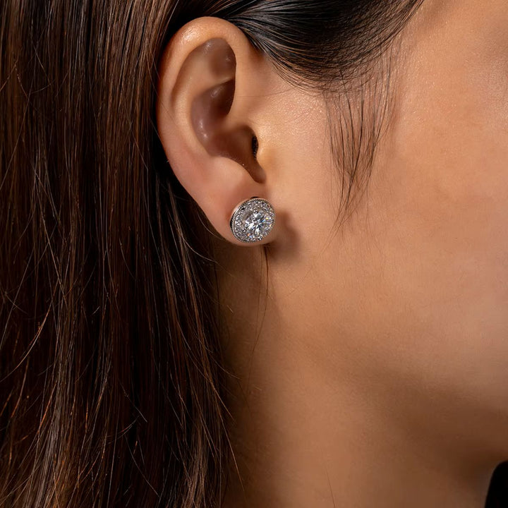 Halo Round Moissanite Stud Earrings