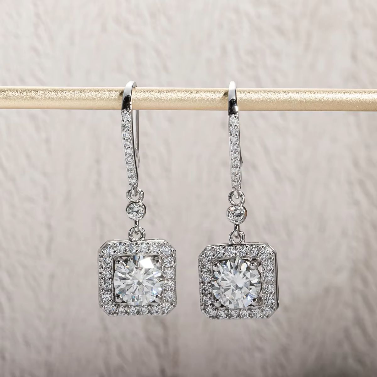 Square Halo Round Dangle Earrings