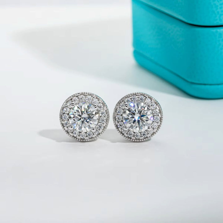 Halo Round Moissanite Stud Earrings