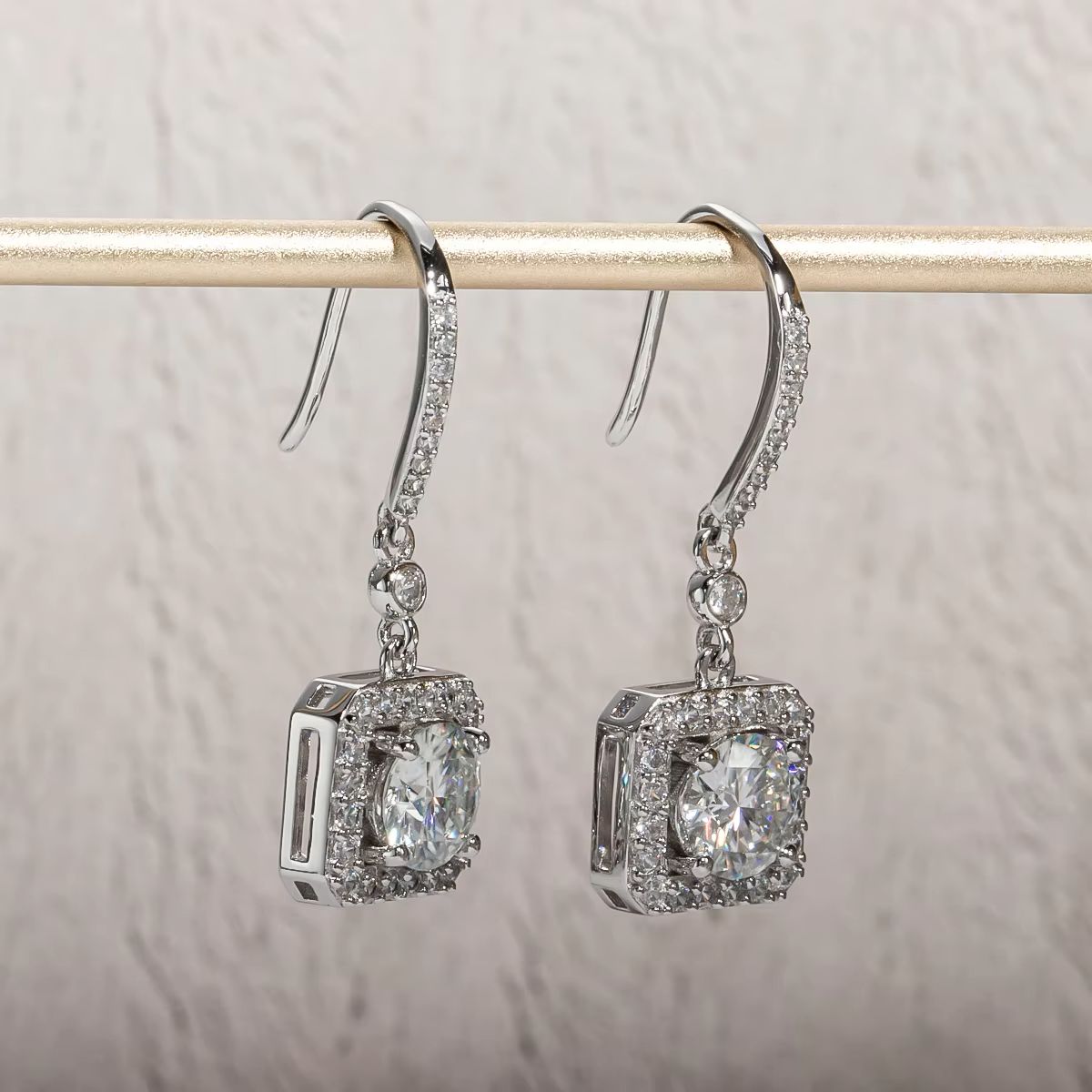 Square Halo Round Dangle Earrings